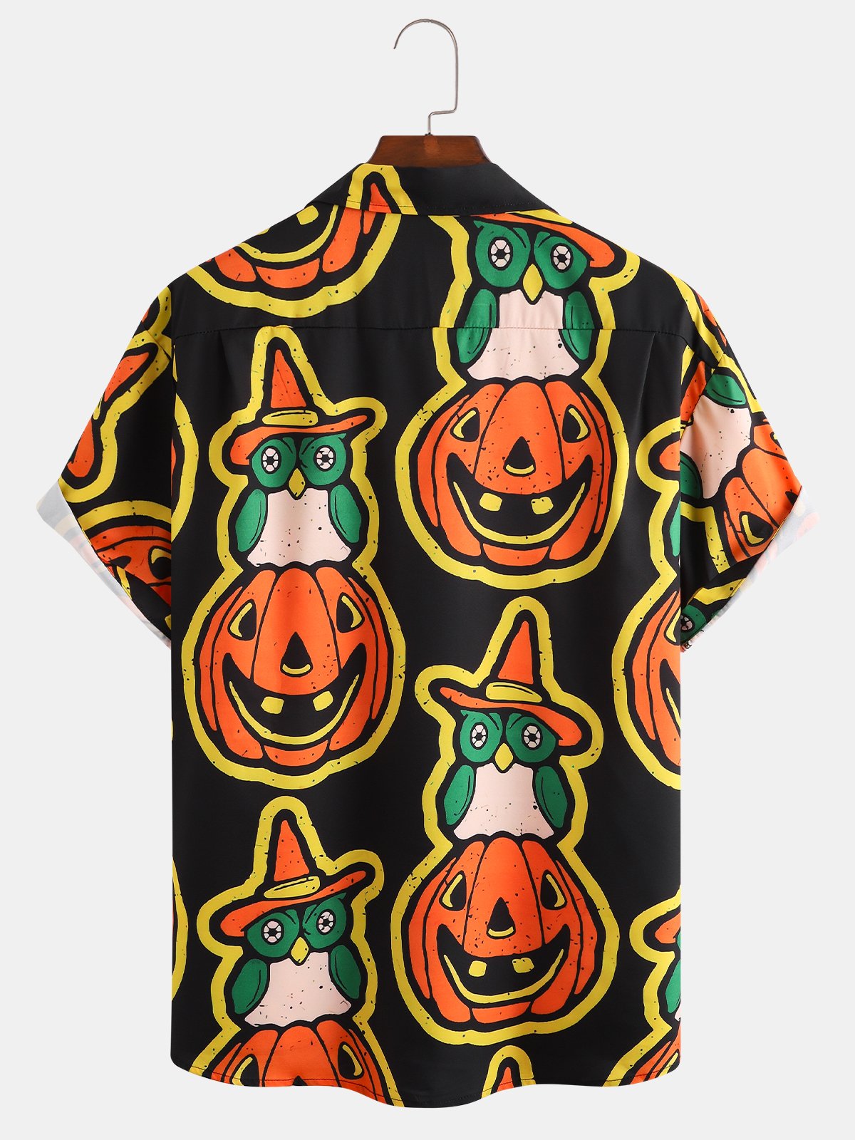 Mens Funky Halloween Pumpkin Print Front Buttons Soft Breathable Chest Pocket Casual Hawaiian Shirts