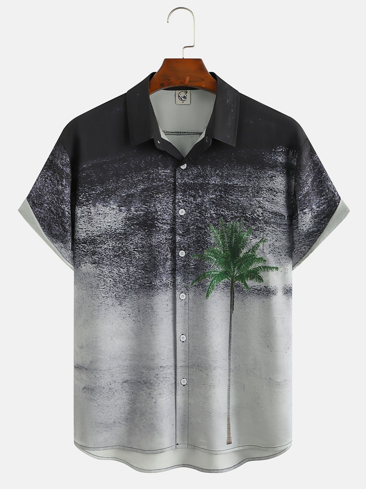 Men's Gradient Background Coconut Tree Element Graphic Print Short Sleeve Shirt