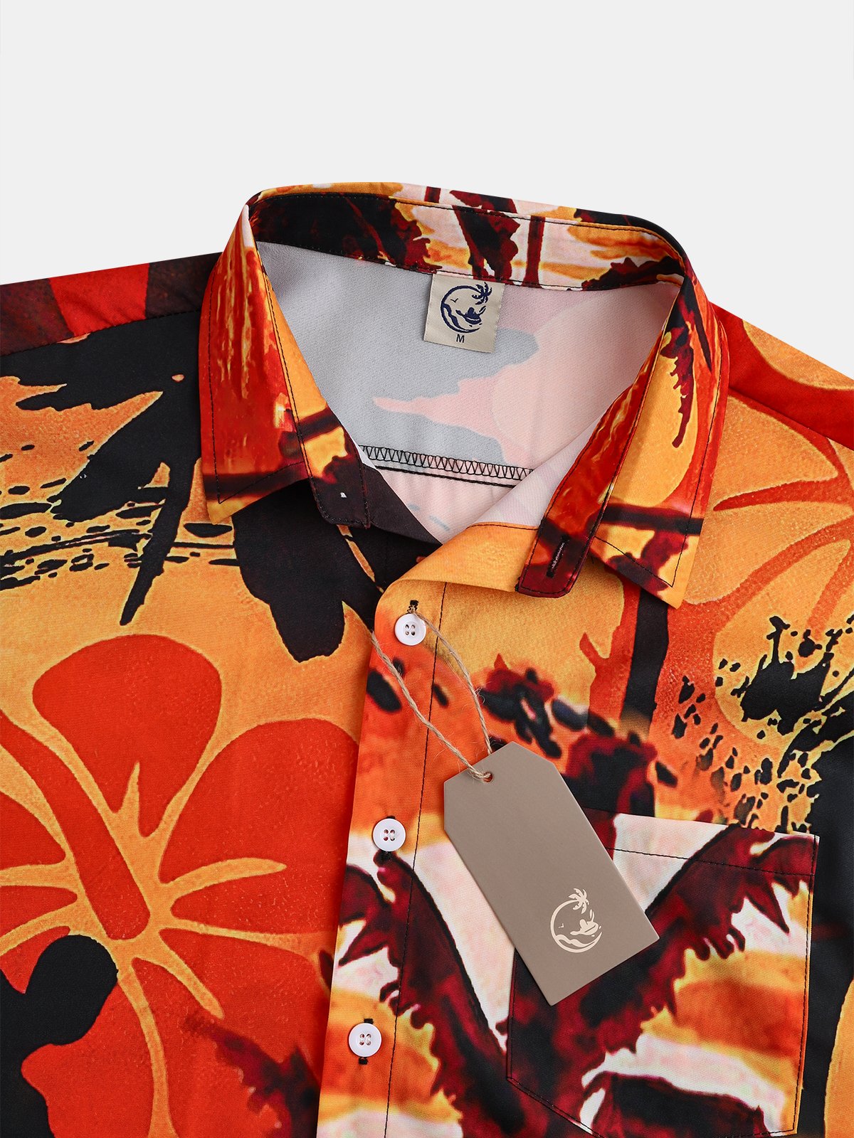 Men's Surf Floral Print Casual Fabric Fashion Pocket Hawaiian Lapel Short Sleeve Shirt