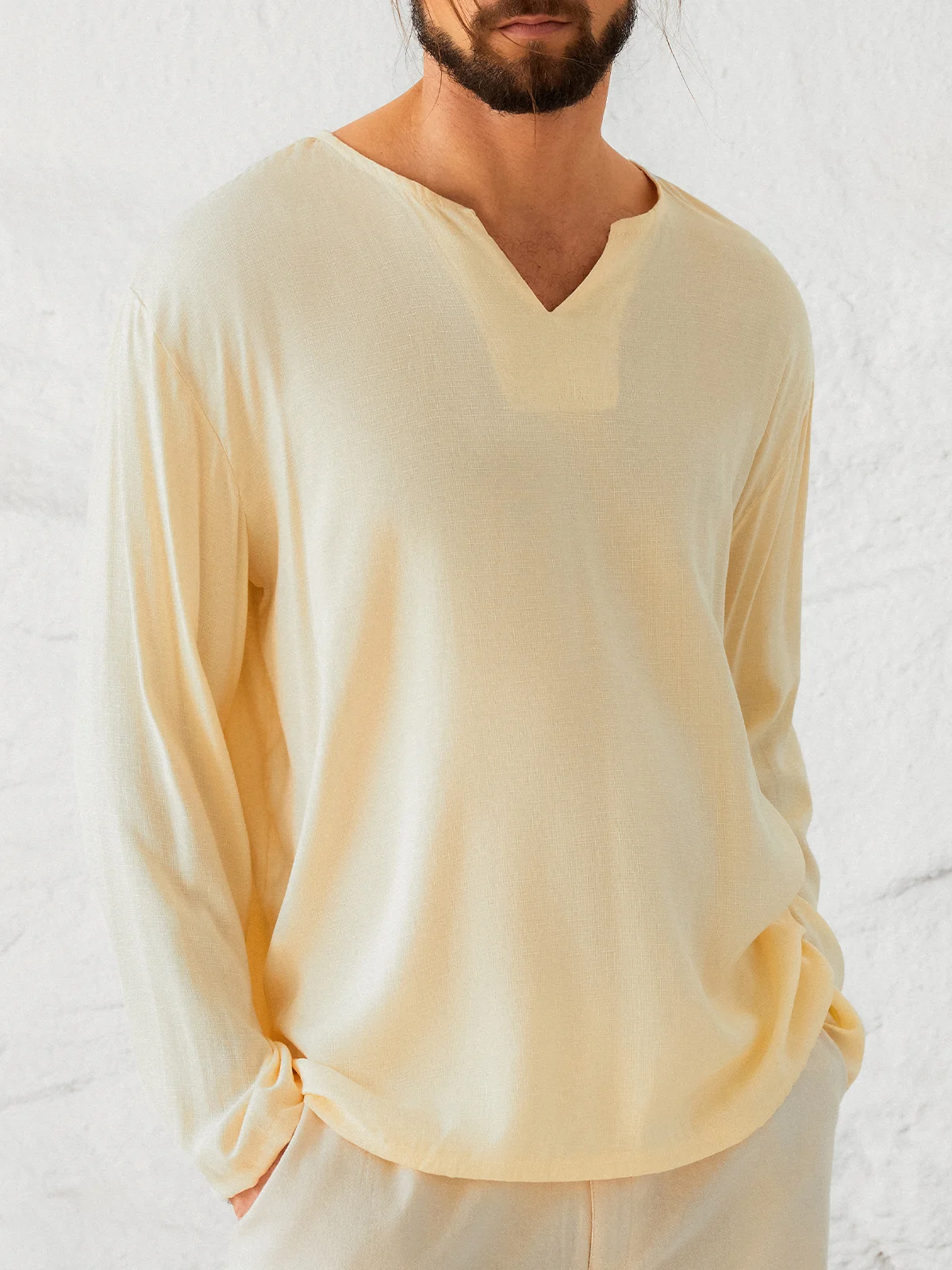 Men's Cotton Comfortable Casual Solid Color Pullover Long Sleeve