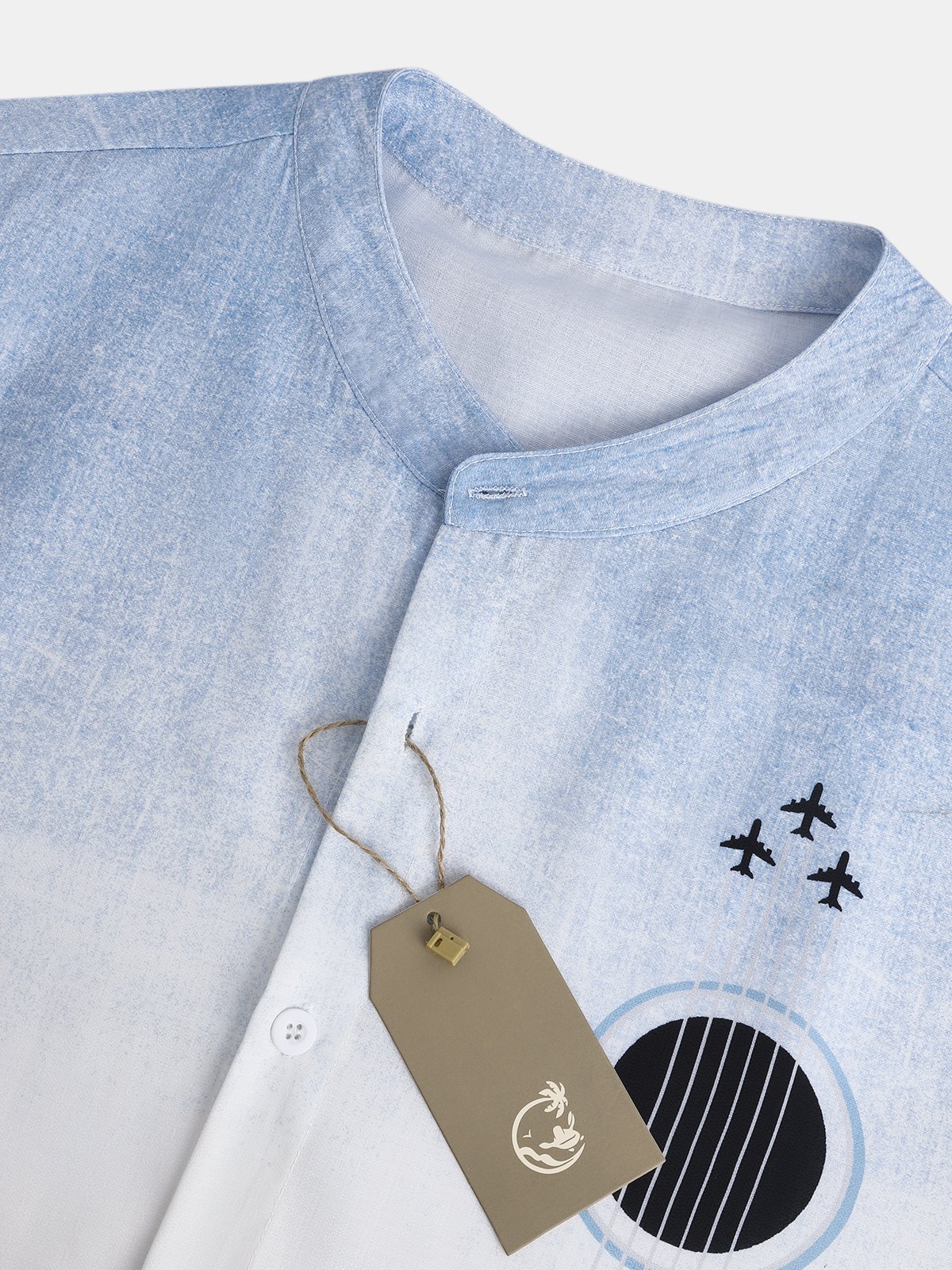 Cotton and linen style lie fallow gradient guitar printing flax long sleeve Shirt