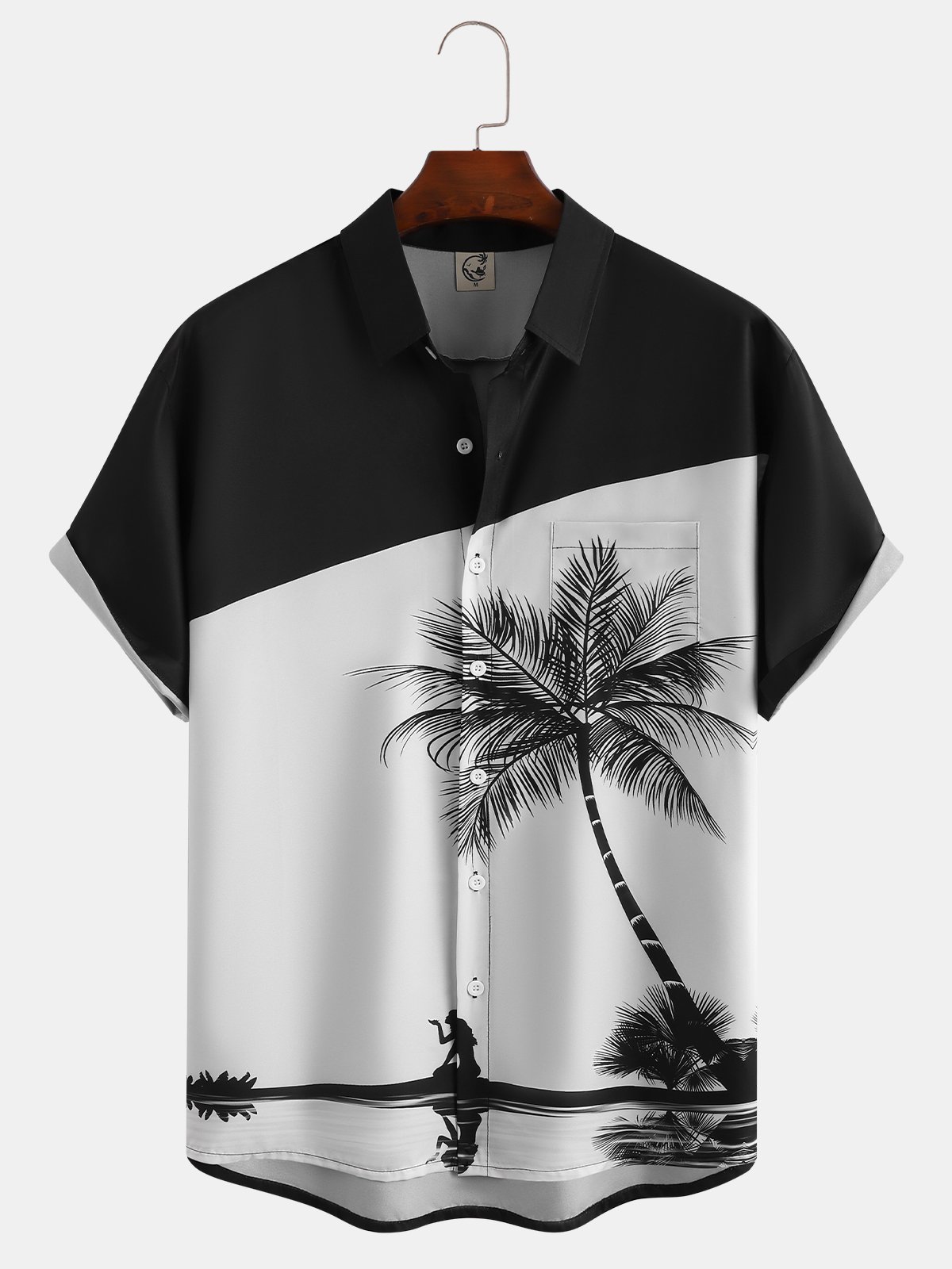 Men's Ocean Coconut Print Anti-Wrinkle Moisture Wicking Fabric Fashion Hawaiian Lapel Short Sleeve Shirts