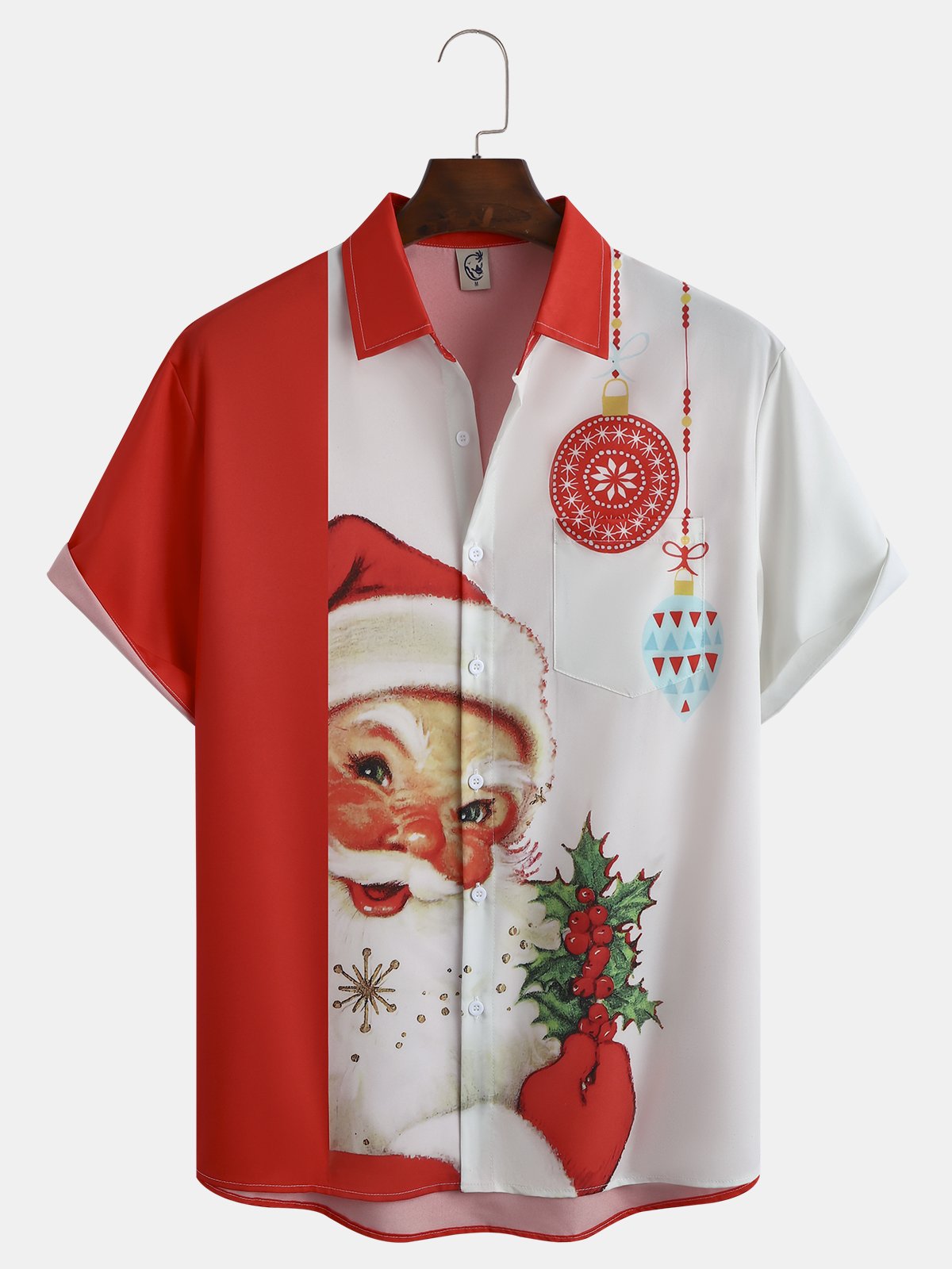 Men's Christmas Print Casual Breathable Pocket Short Sleeve Shirt