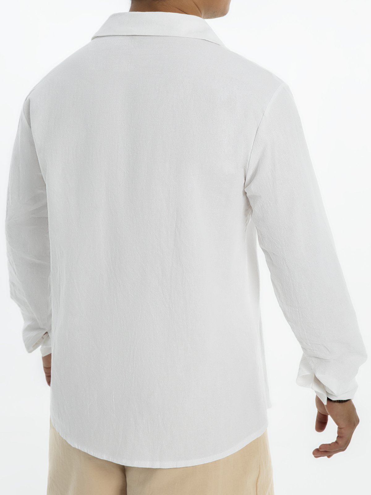 Mens Cotton Linen Style Casual Basic Versatile Long Sleeve Shirt