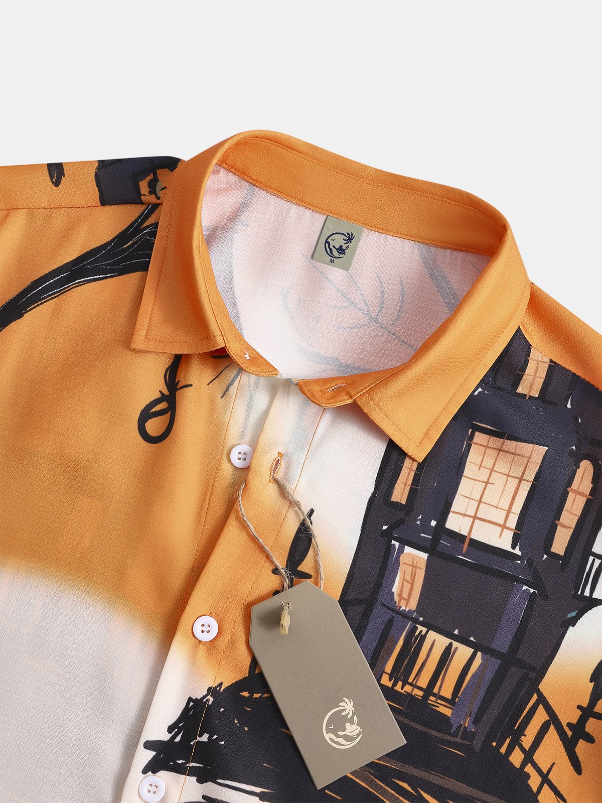 Cotton Linen Halloween Print Casual Short Sleeve Shirt