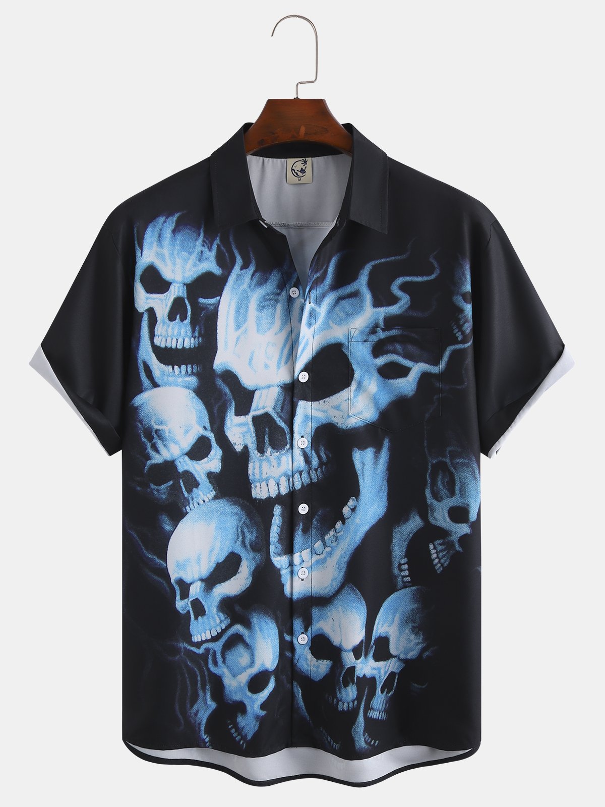 Mens Halloween Print Short Sleeve Shirt Lapel Top