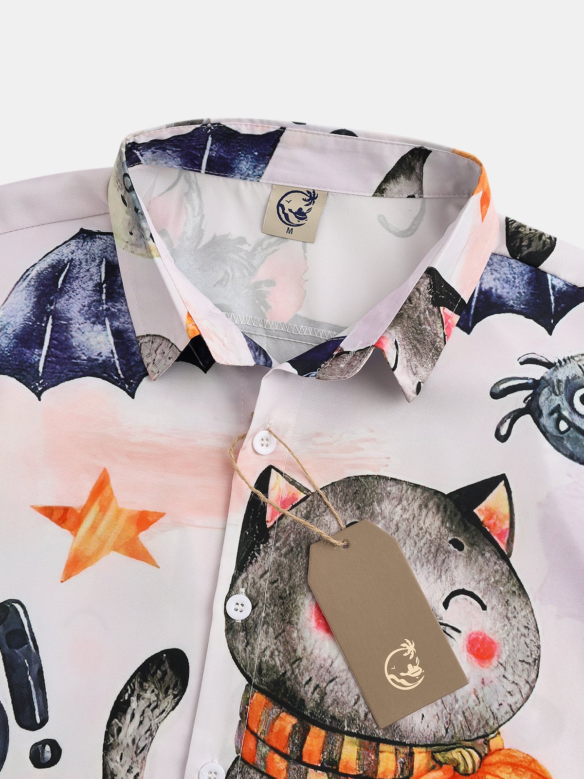 Mens Funky Halloween Print Front Buttons Soft Breathable Chest Pocket Casual Aloha Shirts