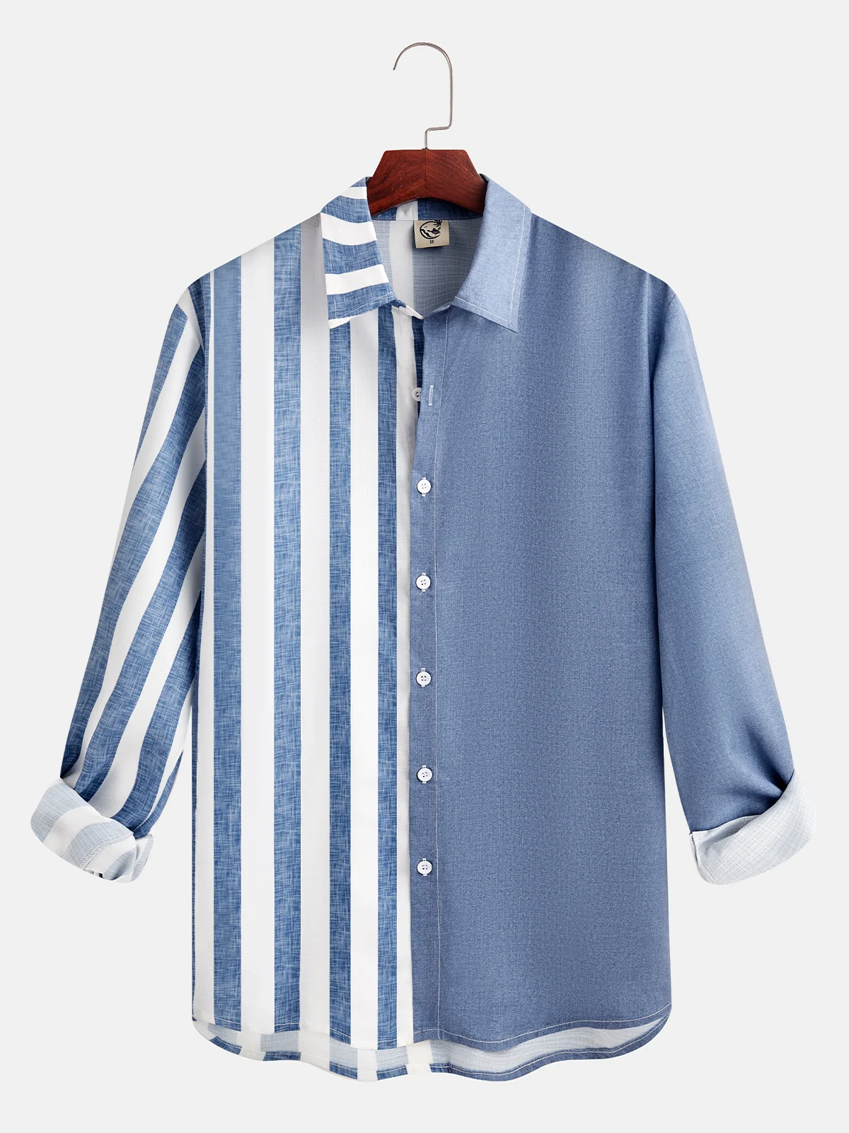 Striped Contrast Color Long Sleeve Shirt Casual Style Lapel Collar Top