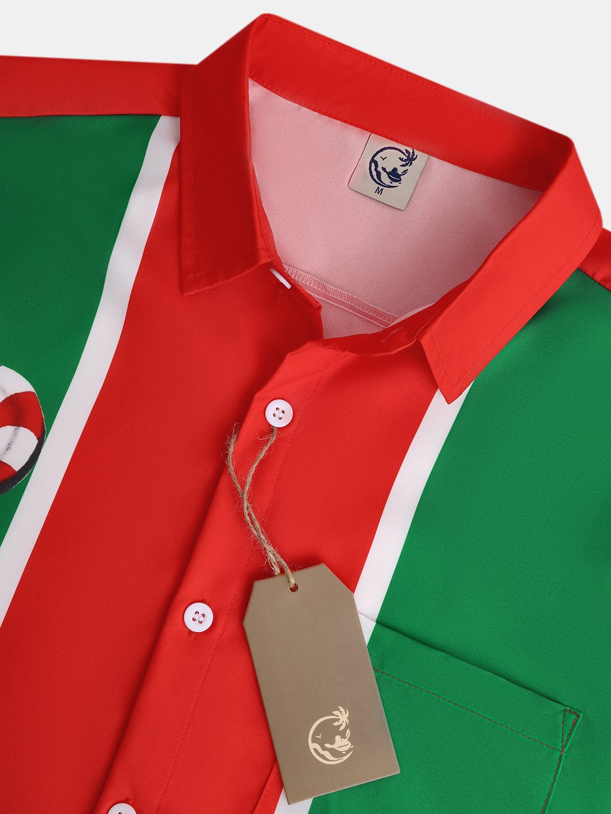 Candy Canes Chest Pocket Short Sleeve Bowling Shirt