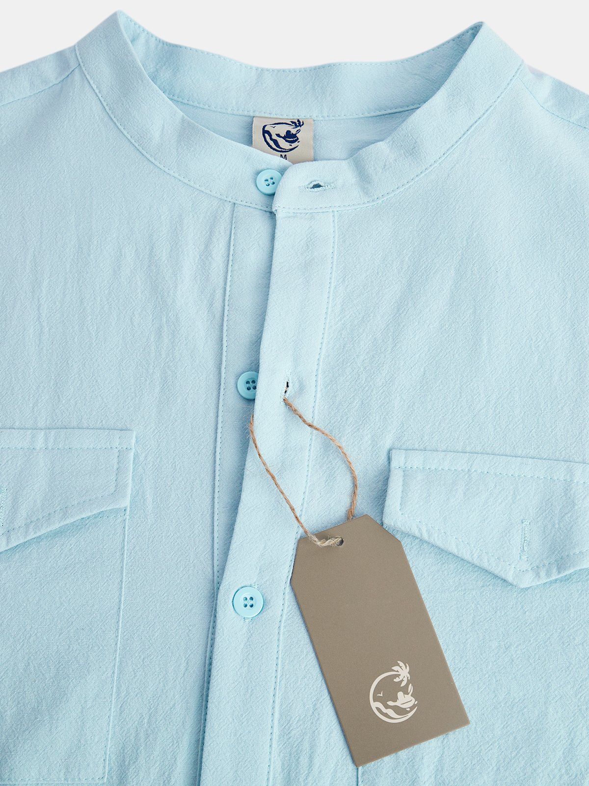 Cotton linen style American casual half open collar cotton linen Long Sleeve Shirt