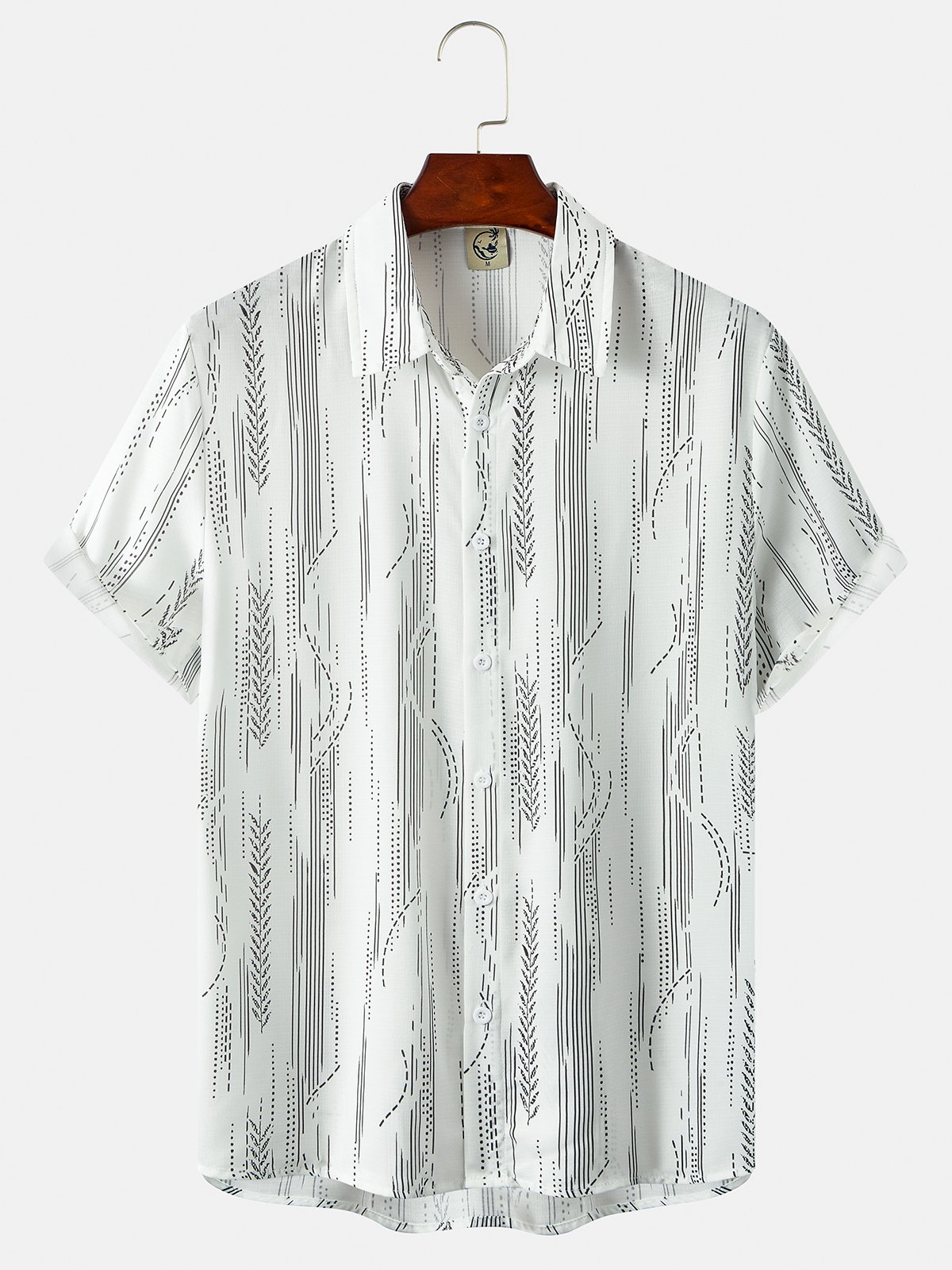 Cotton Linen Geometric Print Casual Short Sleeve Shirt