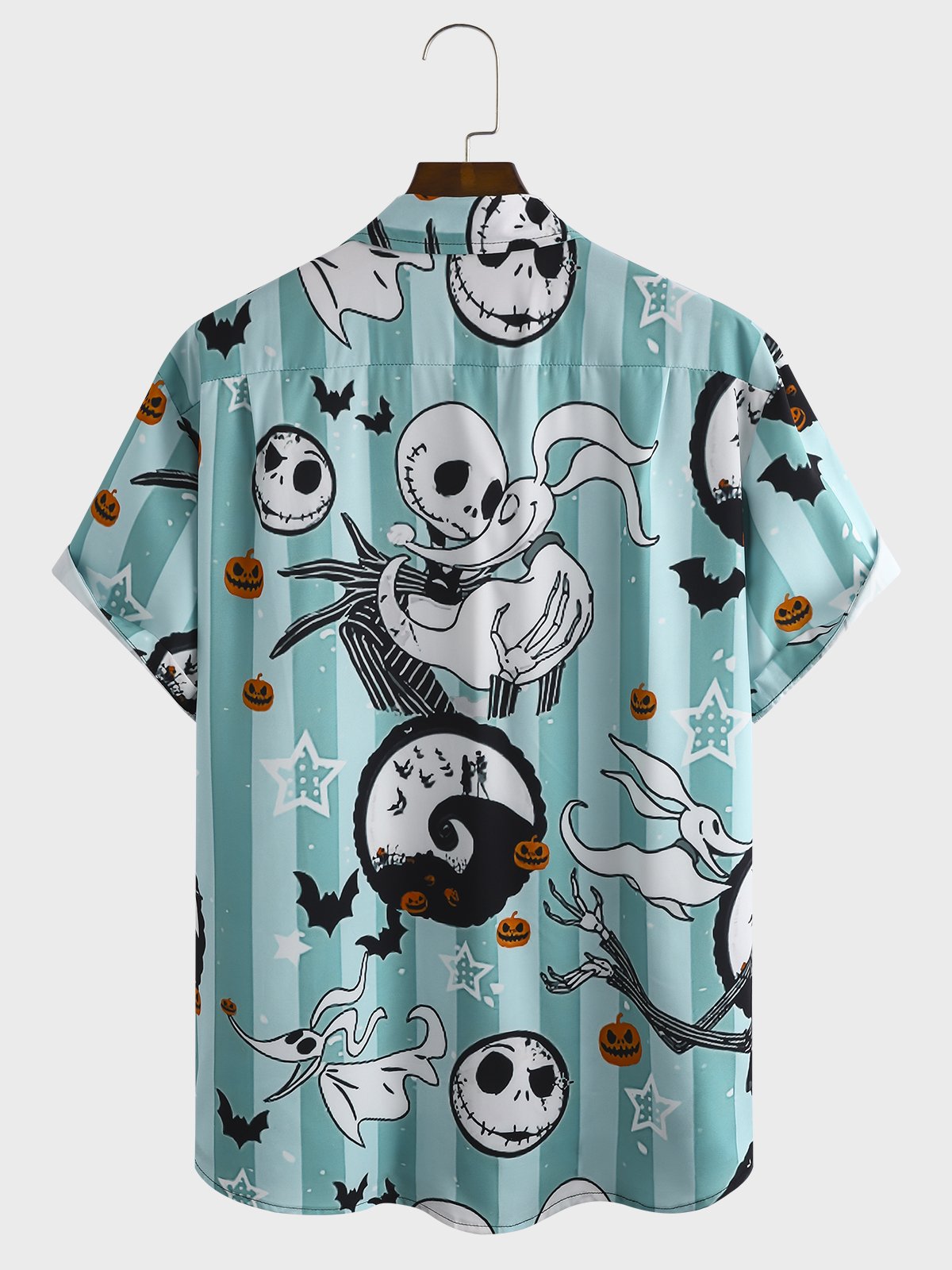 Mens Halloween Print Front Buttons Soft Breathable Chest Pocket Casual Hawaiian Shirts