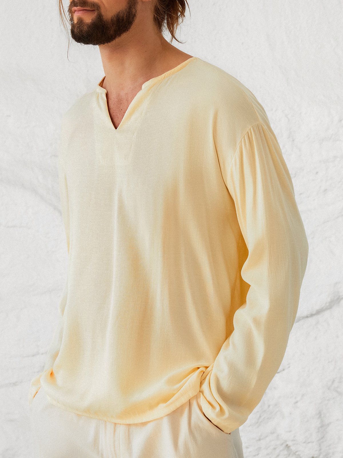 Men's Cotton Comfortable Casual Solid Color Pullover Long Sleeve