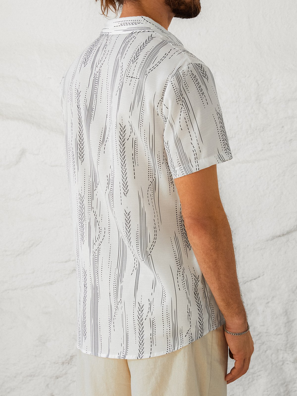 Cotton Linen Geometric Print Casual Short Sleeve Shirt