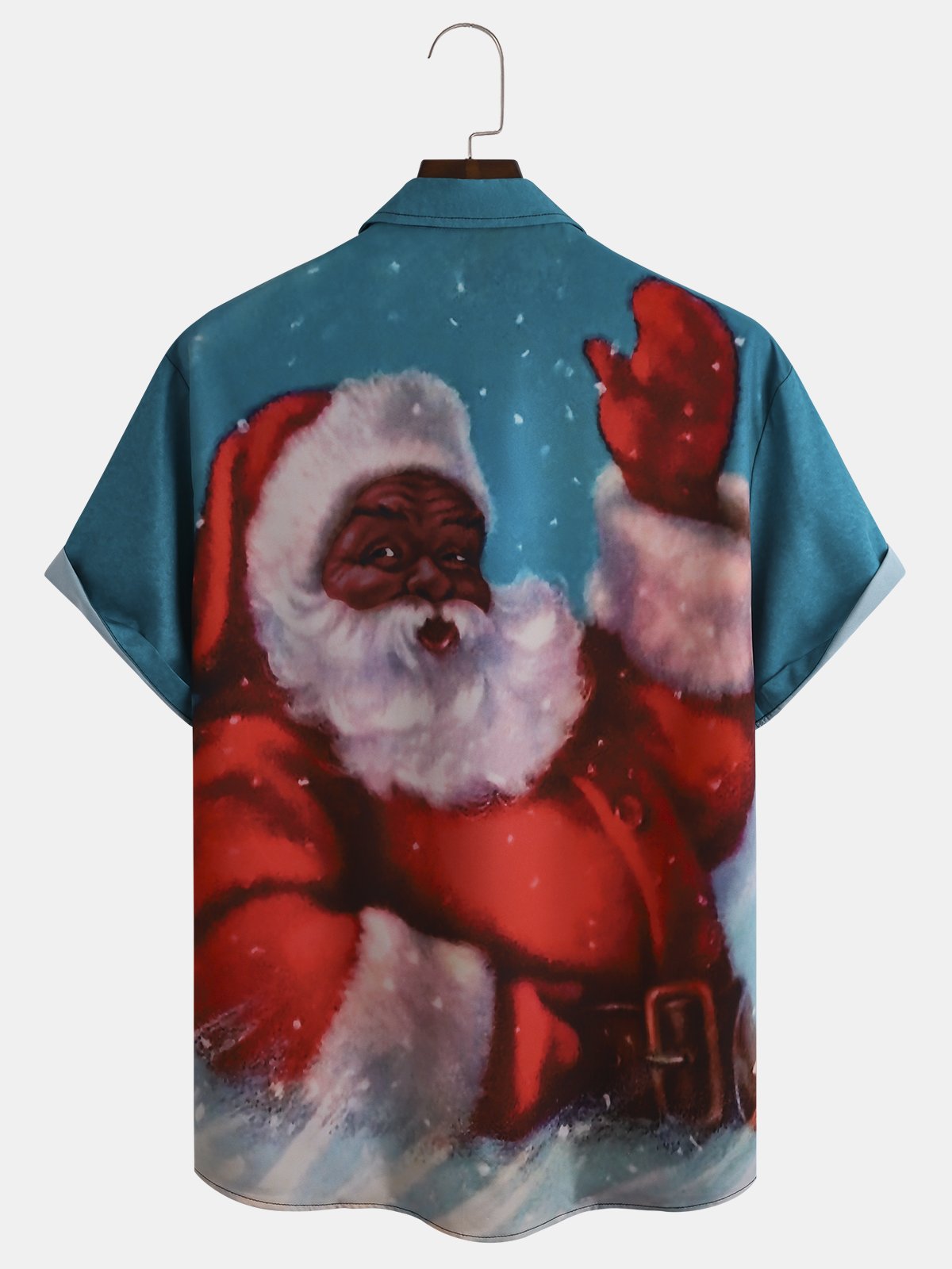 Men's Back Christmas Print Casual Breathable Pocket Bowling Short Sleeve Shirt
