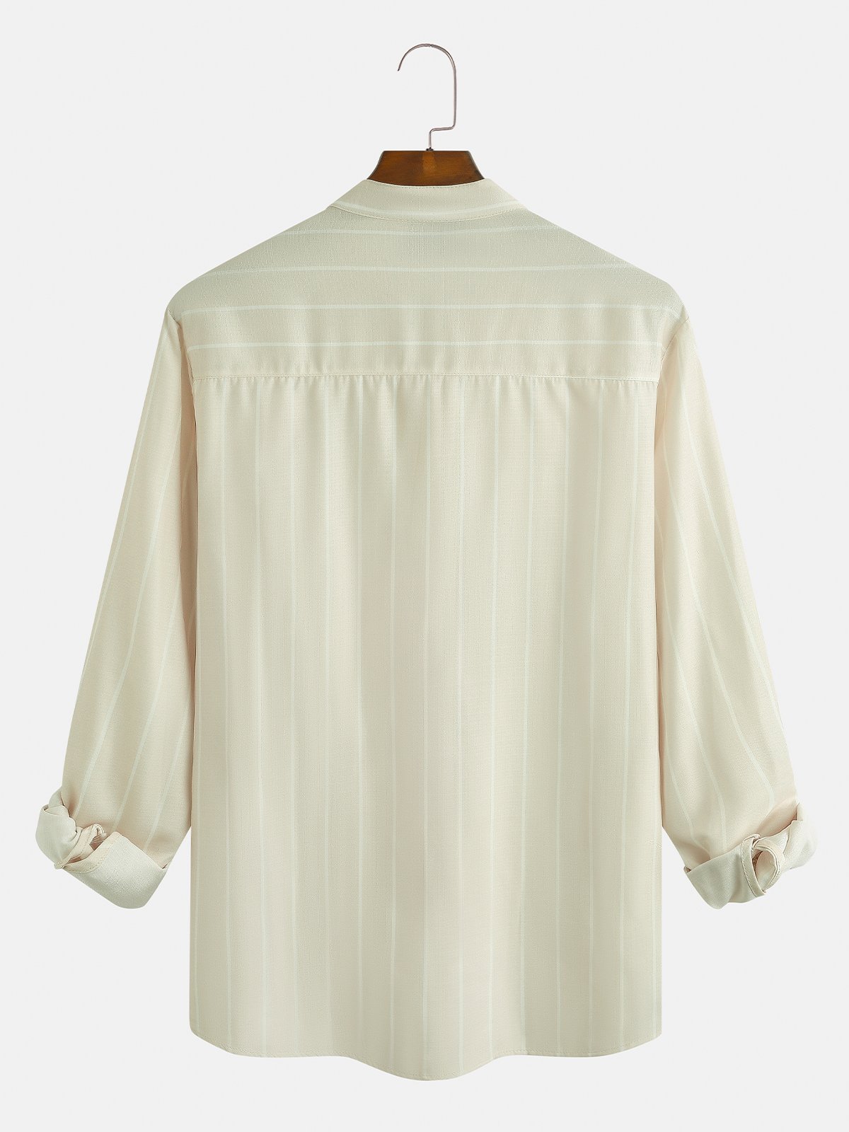 Men's Striped Stand Collar Half Open Long Sleeve Shirt