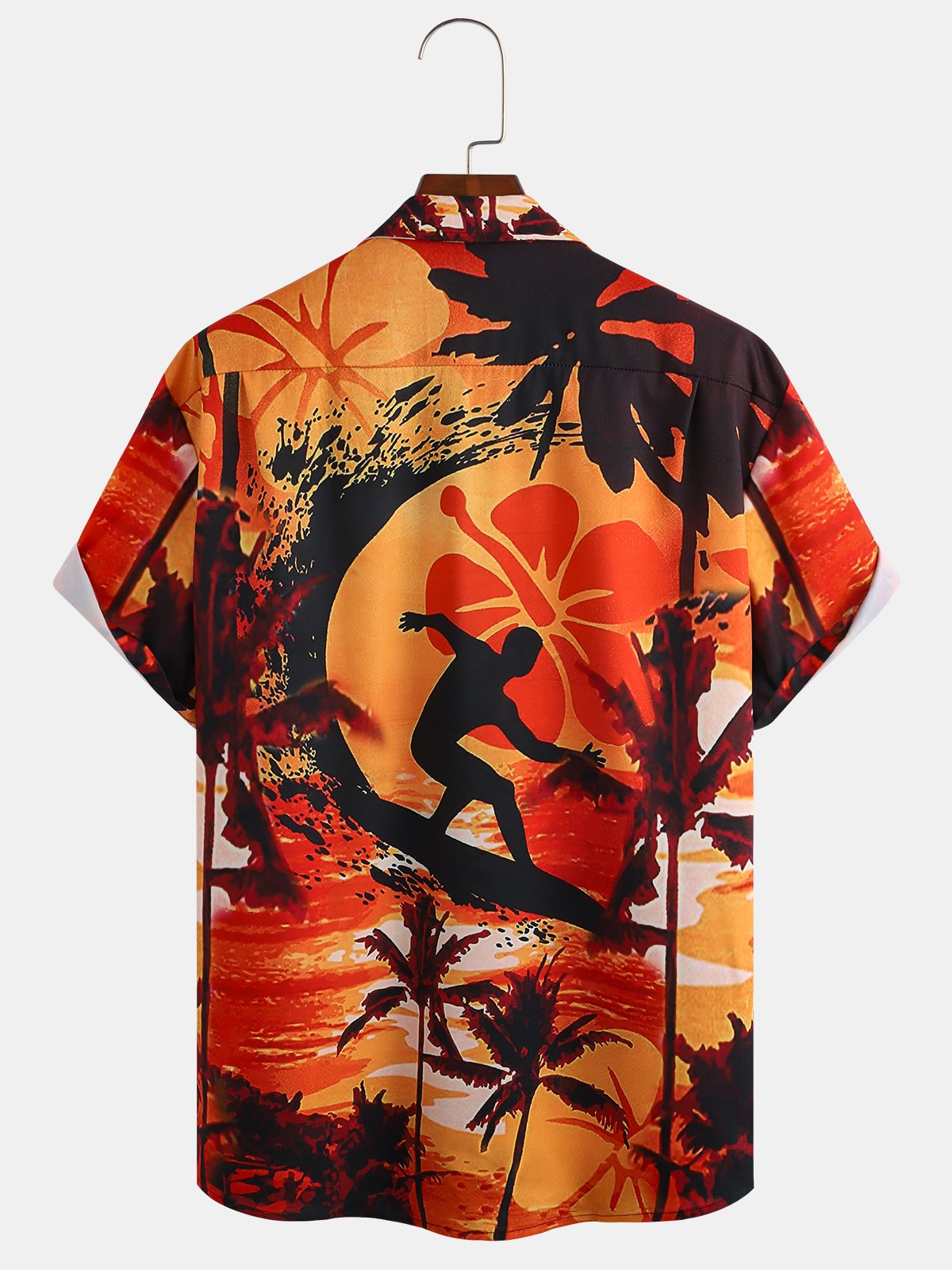 Men's Surf Floral Print Casual Fabric Fashion Pocket Hawaiian Lapel Short Sleeve Shirt