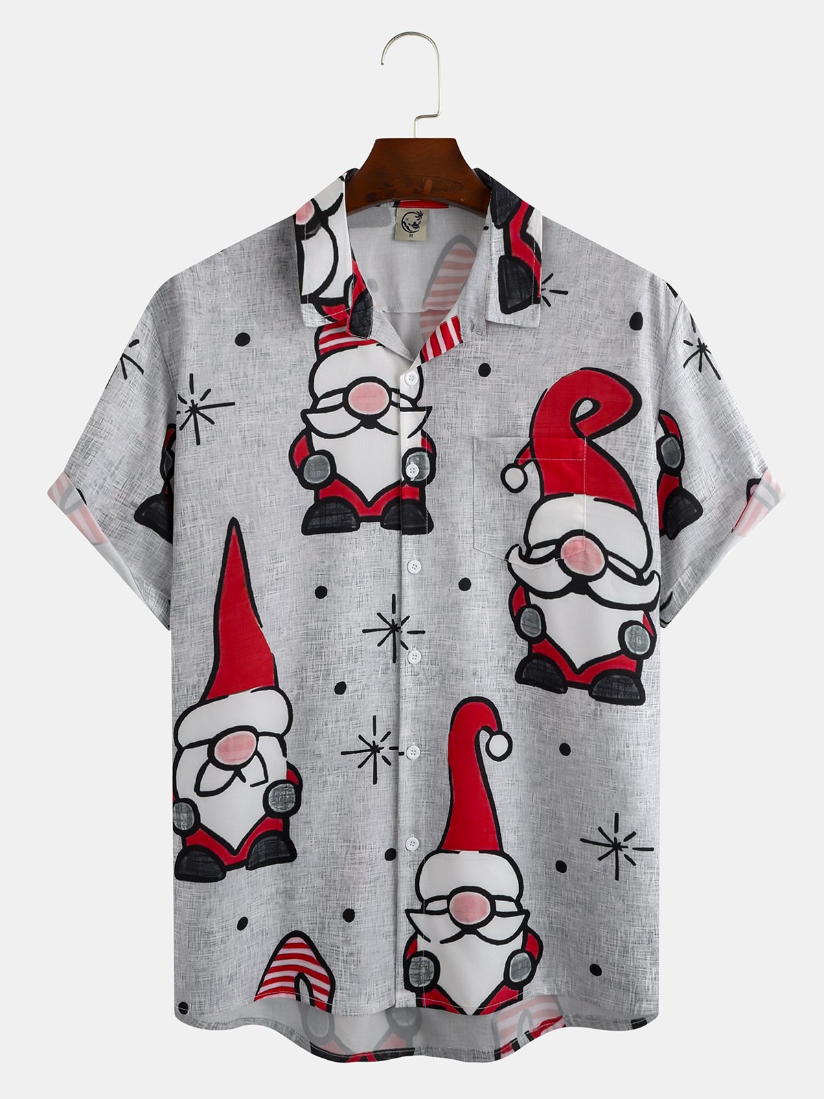 Men's Santa Print Casual Breathable Short Sleeve Shirt