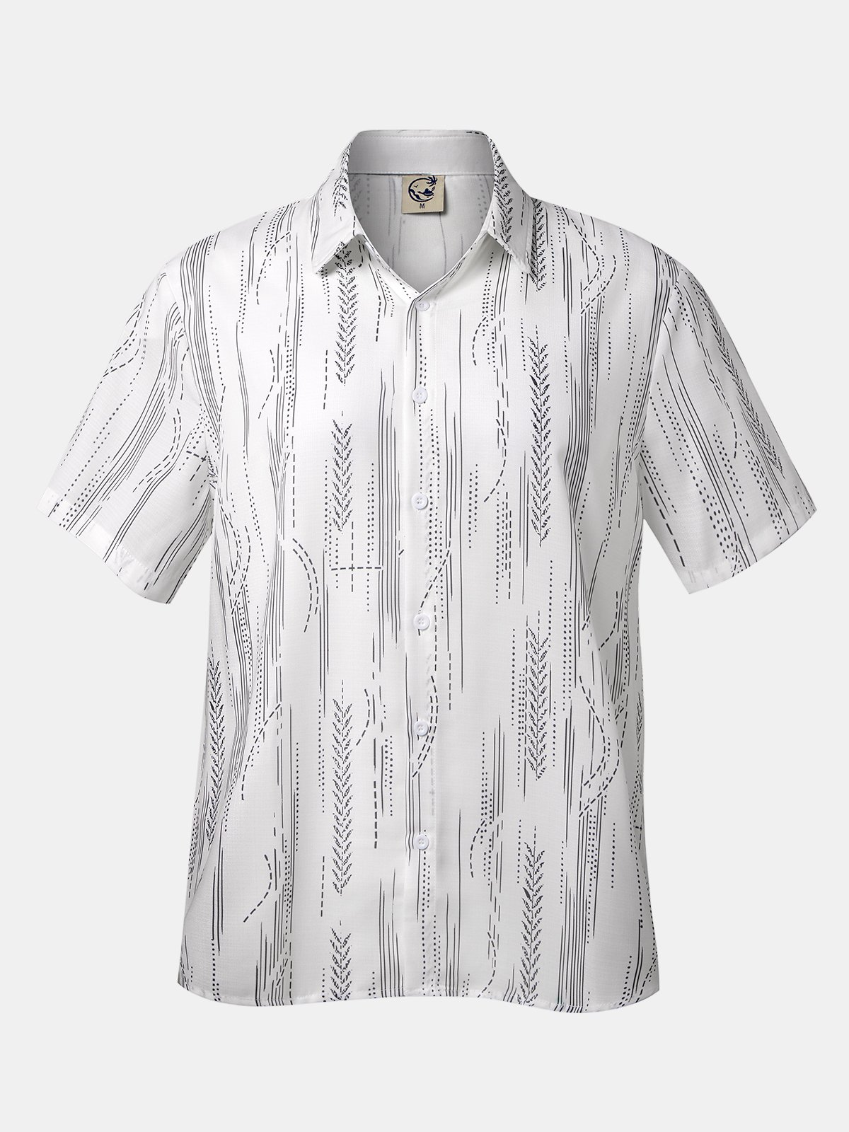 Cotton Linen Geometric Print Casual Short Sleeve Shirt