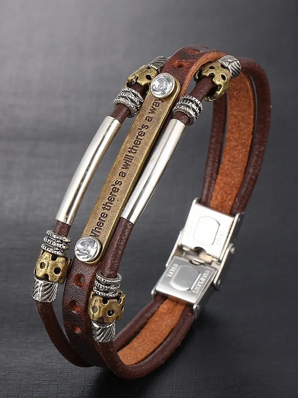 Vintage Punk Multilayer Bracelet PU Leather Woven Bracelet