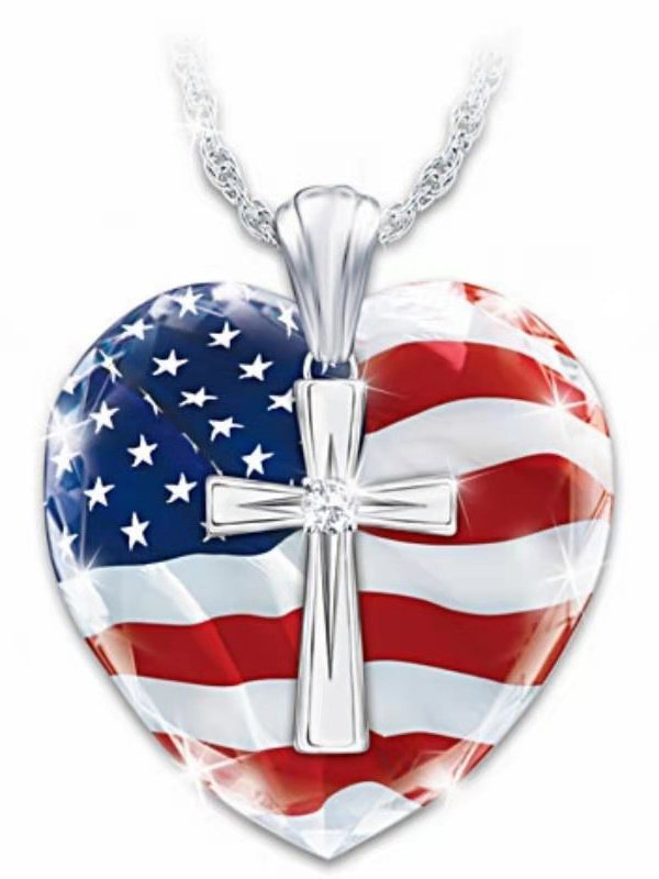 Mens Alloy American Flag Personalized Necklace