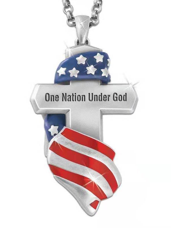 Mens Alloy American Flag Personalized Necklace