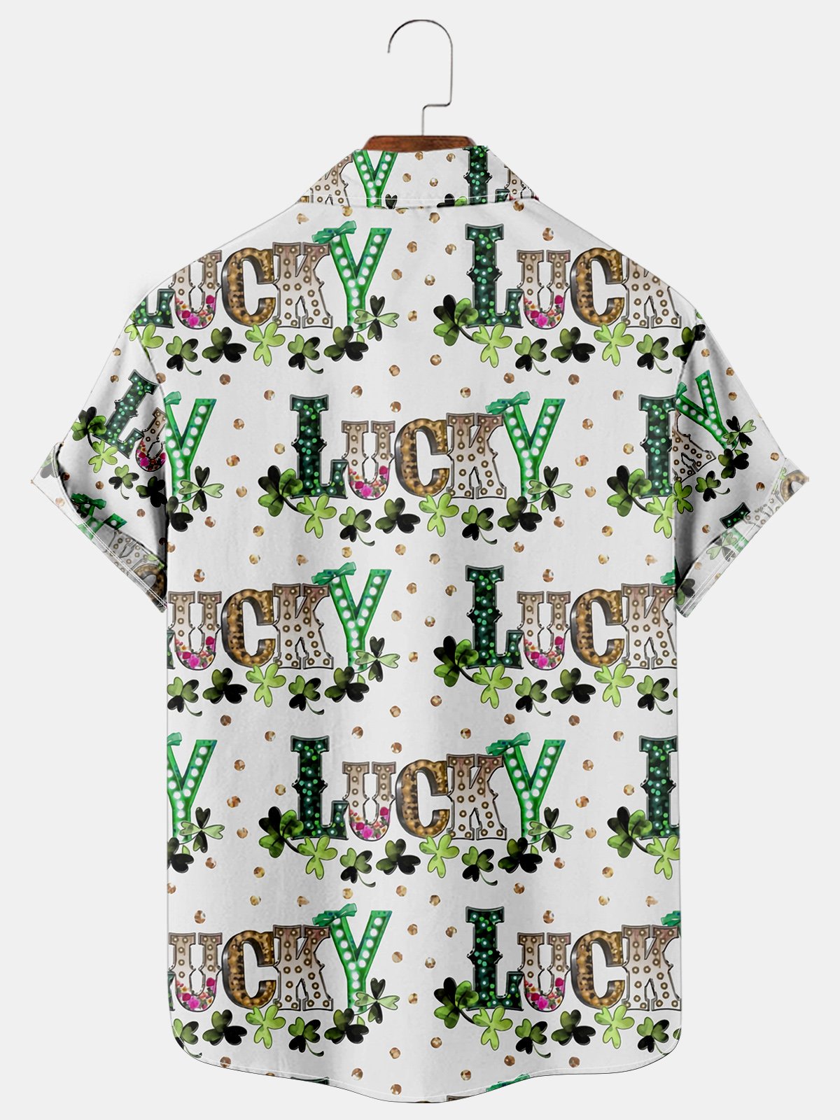 Holiday And Leisure St. Patrick's Day Element Four-Leaf Clover And Alphabet Pattern Hawaiian Style Printed Shirt Top