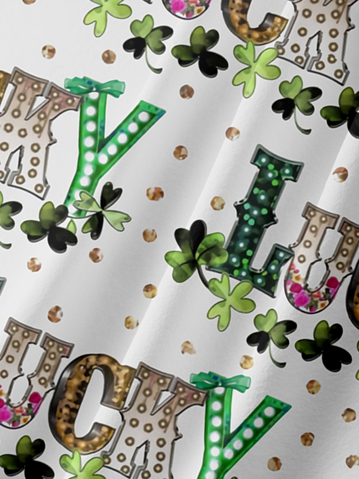 Holiday And Leisure St. Patrick's Day Element Four-Leaf Clover And Alphabet Pattern Hawaiian Style Printed Shirt Top