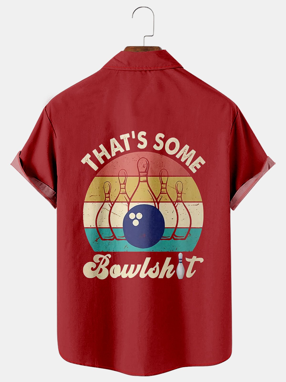 Holiday Leisure Retro Bowling Element Alphabet Pattern Hawaiian Style Printed Shirt Top