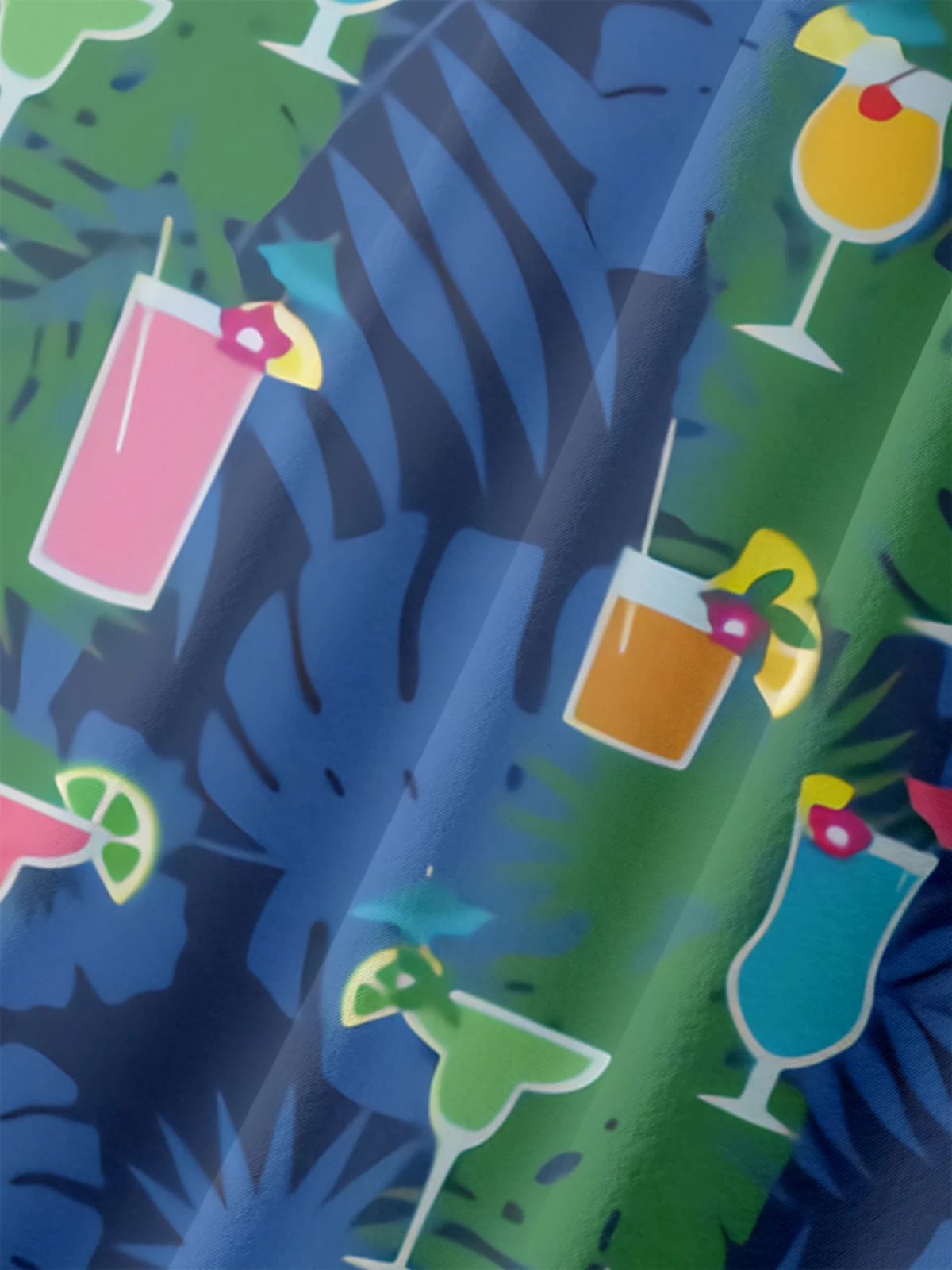 Holiday Style Hawaiian Series Botanical Flower Leaf Cocktail Element Lapel Short-Sleeved Shirt Print Top