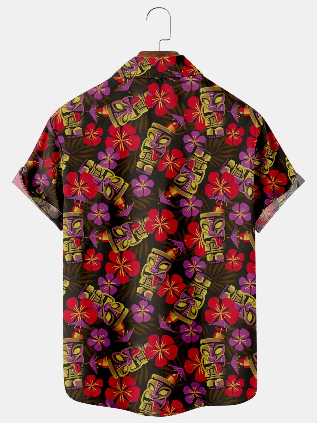 Mens Holiday Style Hawaiian Flower Leaf Short Sleeve Shirt Lapel Print Top