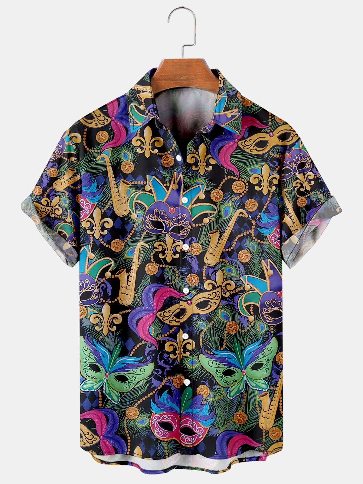 Holiday Casual Festive Elements Carnival Geometric Pattern Hawaiian Print Shirt Top
