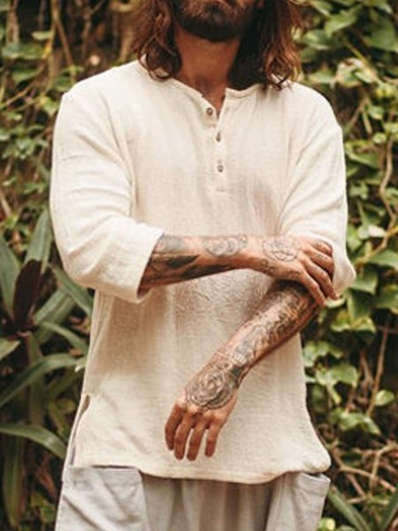 Men's Vintage Cotton Linen Sleeve Shirt