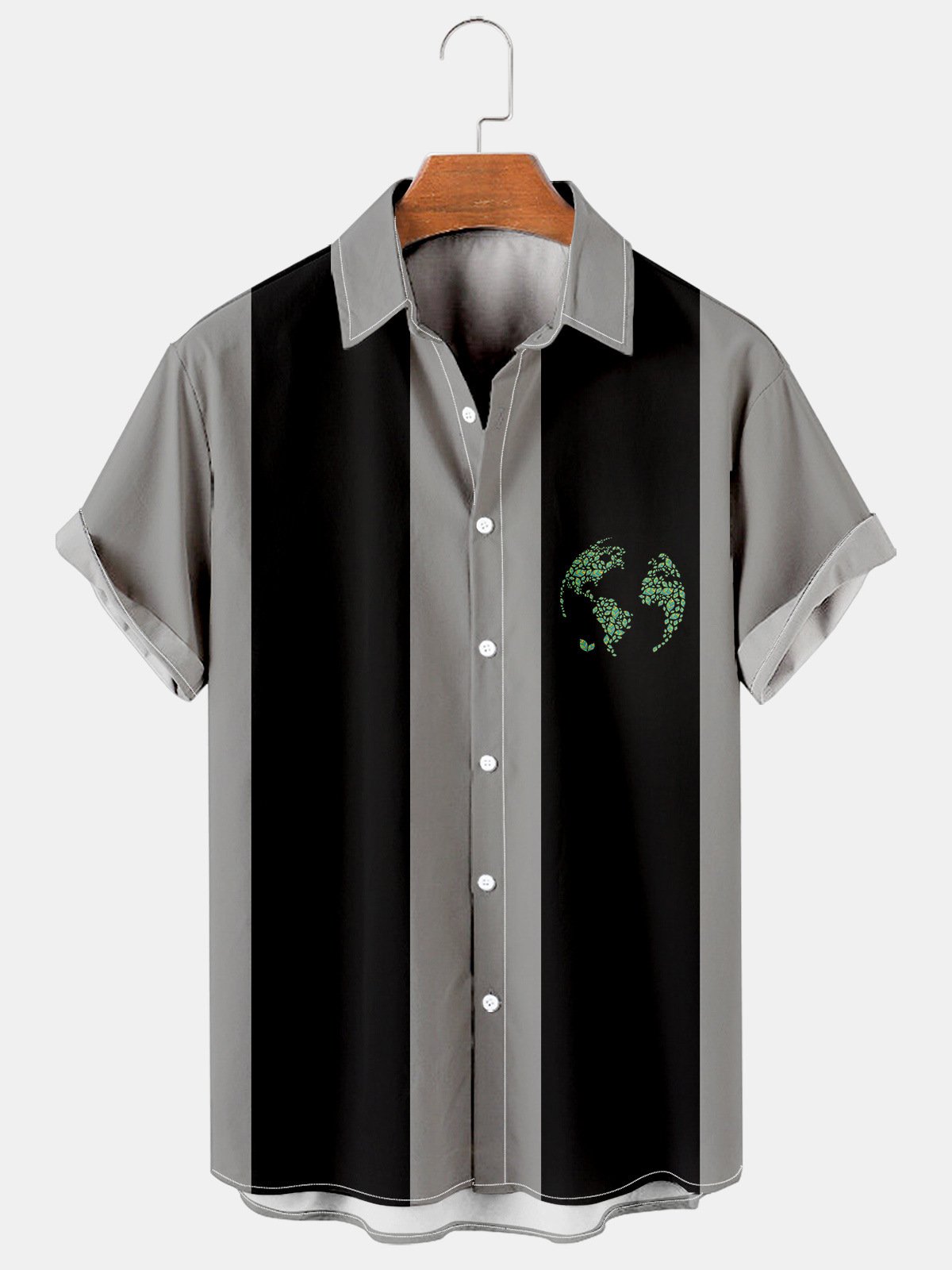 Mens Eco-Themed Printed Casual Breathable Short Sleeve Shirt