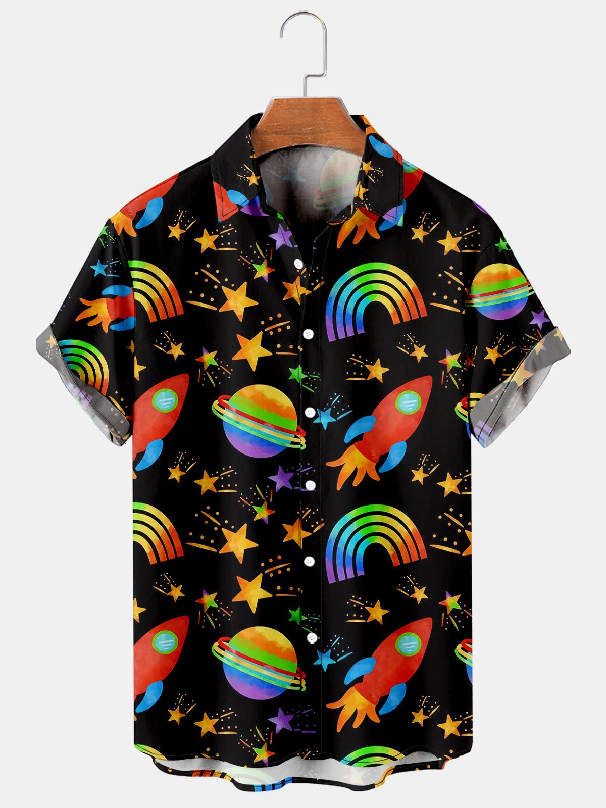 Men's Rainbow Print Casual Short Sleeve Hawaiian Shirt