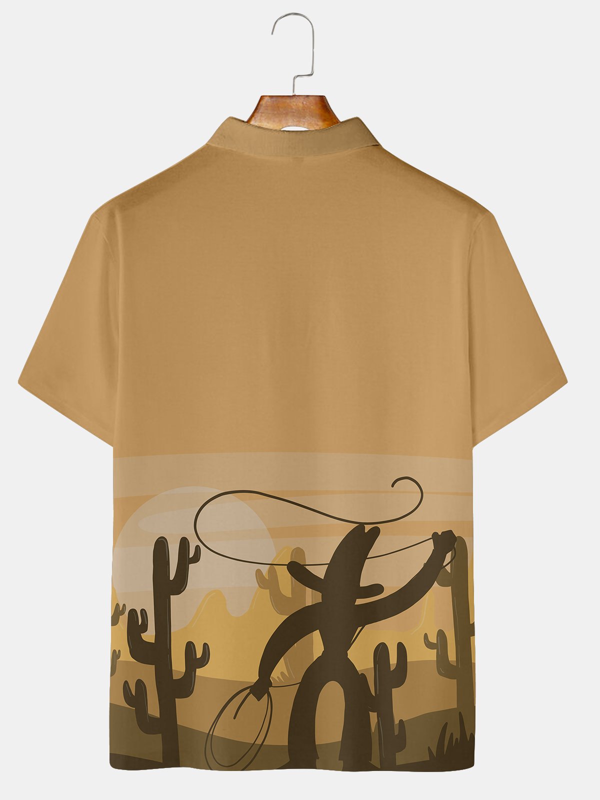 Casual Style Culture Series Retro Gradient Cactus Element Lapel Short-Sleeved Polo Print Top