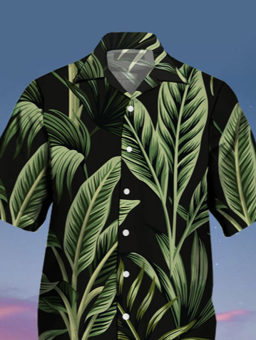 Mens Tropical Leaves Print Hydrocool Fabric Quick Dry Casual Breathable Short Sleeve Shirt