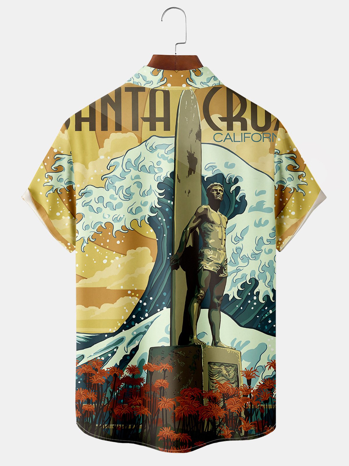 Men's Ocean Surfboard Print Casual Breathable Hawaiian Short Sleeve Shirt
