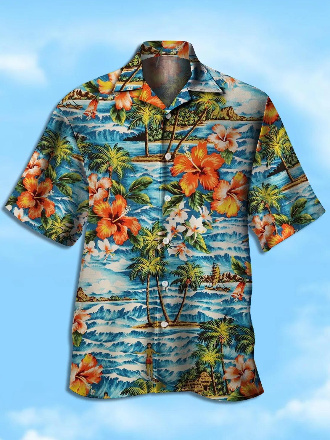 Mens Hawaiian Wonderland Print Lapel Loose Short Sleeve Funky Aloha Shirts