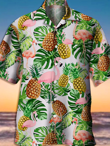 Men's Botanical Fruit Print Casual Breathable Short Sleeve Hawaiian Shirt