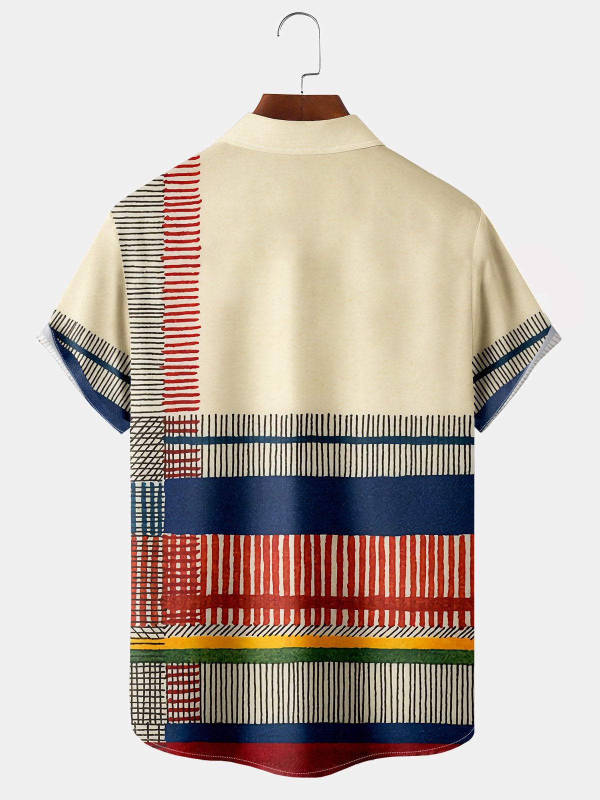 Mens Retro Classic Striped Print Lapel Chest Pocket Short Sleeve Hawaiian Shirts