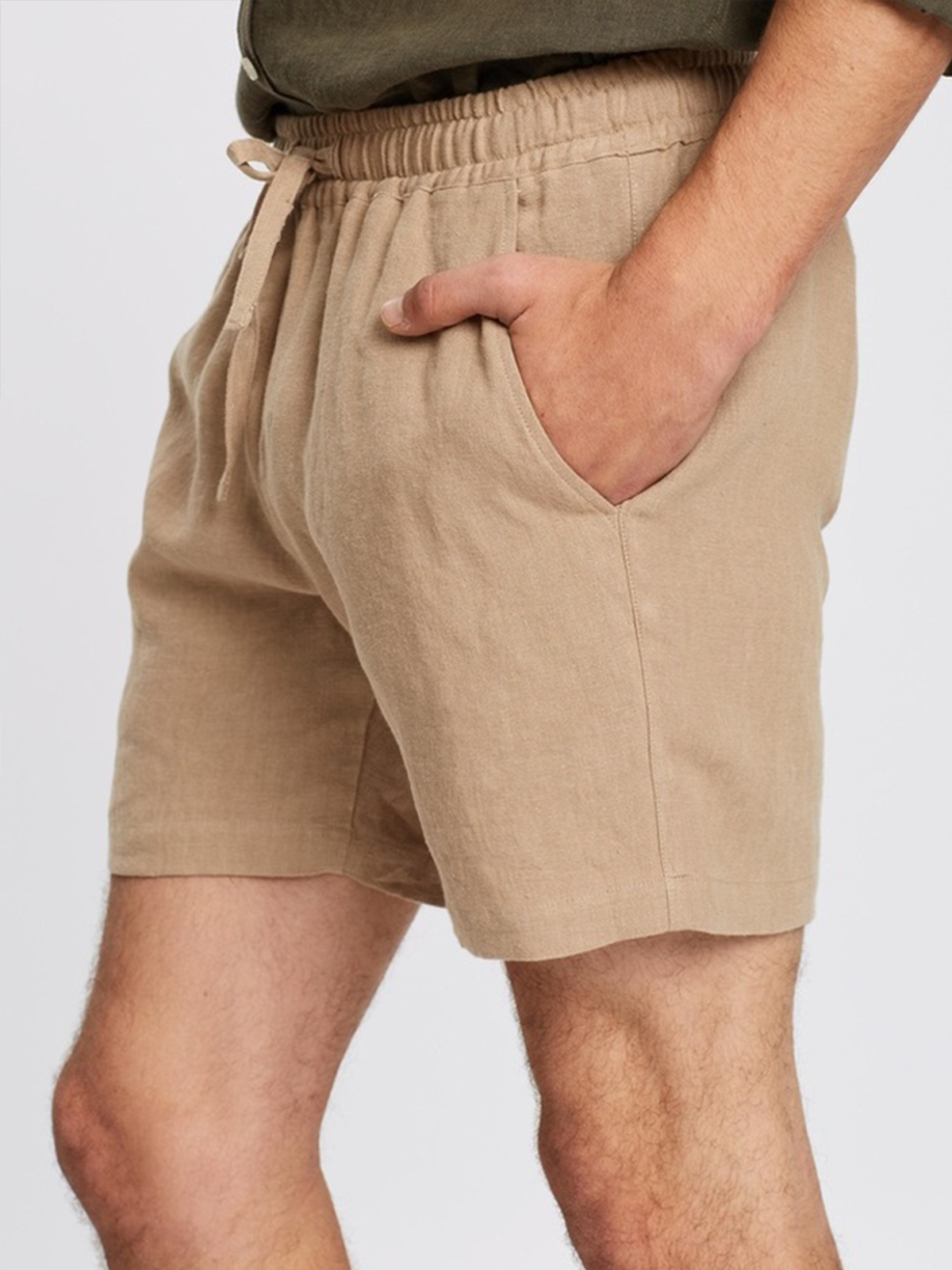 Cotton Linen Style American Casual Basic Versatile Linen Shorts