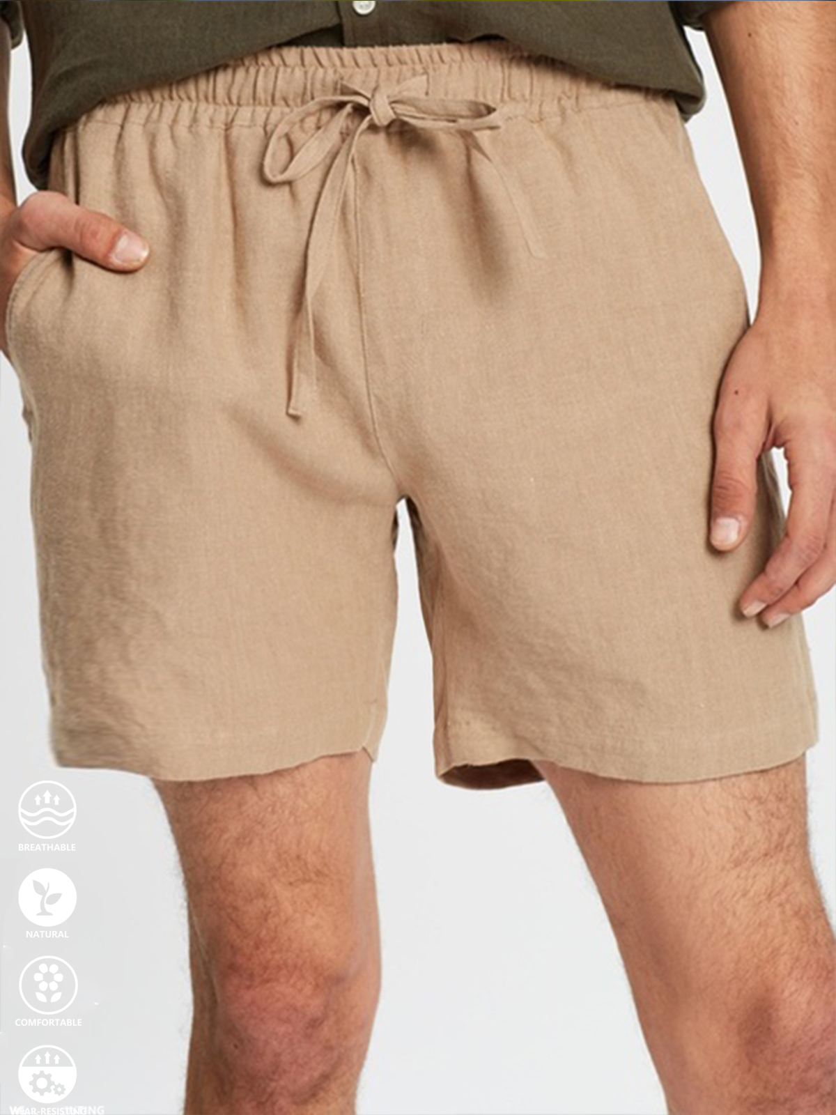 Cotton Linen Style American Casual Basic Versatile Linen Shorts