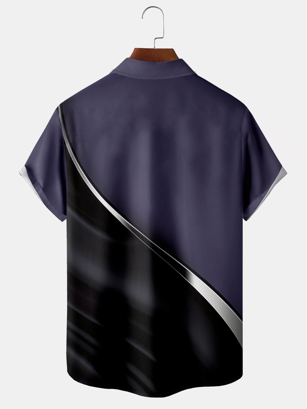 Men's Black and Blue 3D Geometric Line Print Casual Breathable Pocket Short Sleeve Shirt