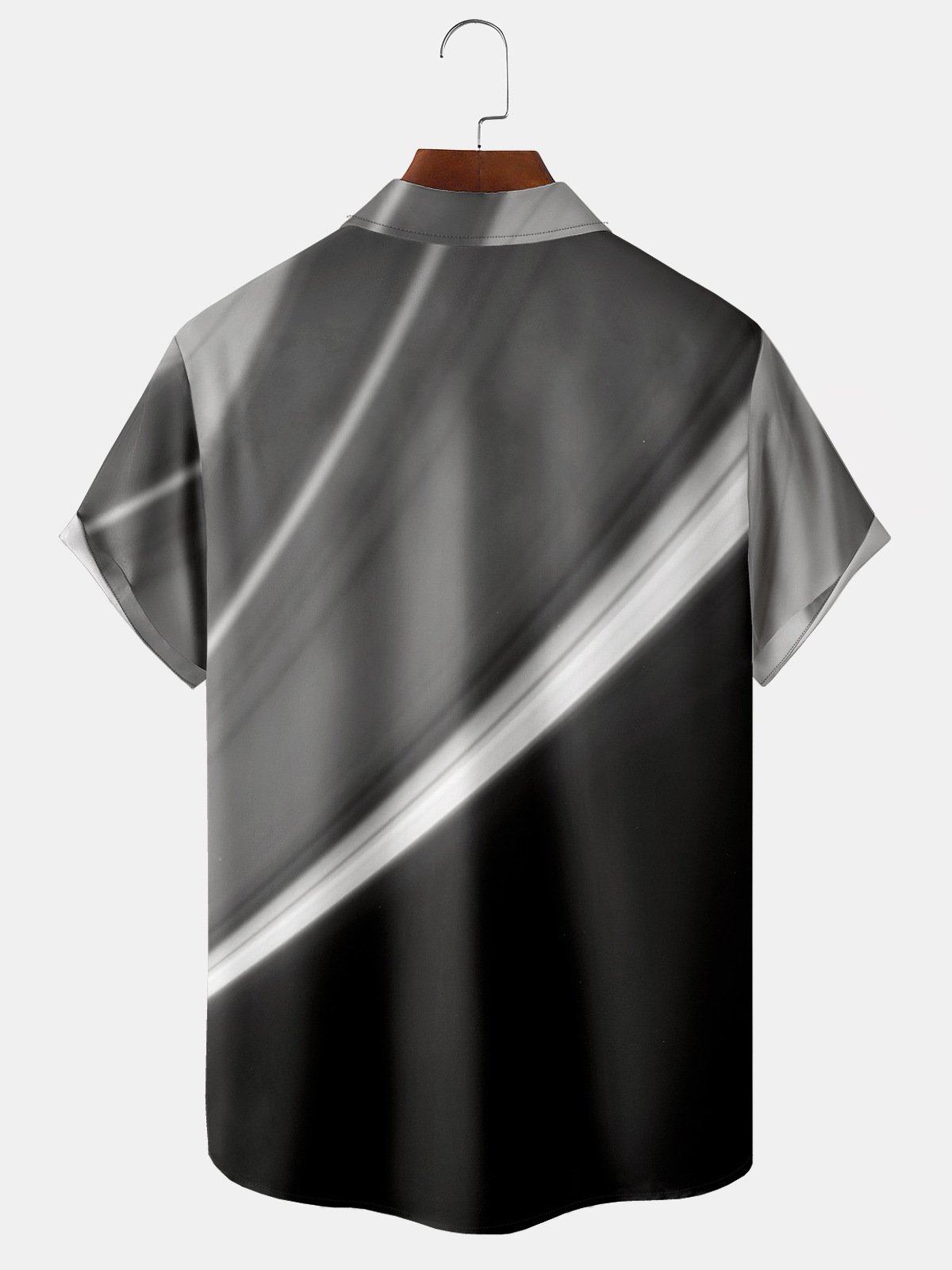 Men's Black Grey 3D Geometric Line Print Casual Breathable Pocket Short Sleeve Shirt