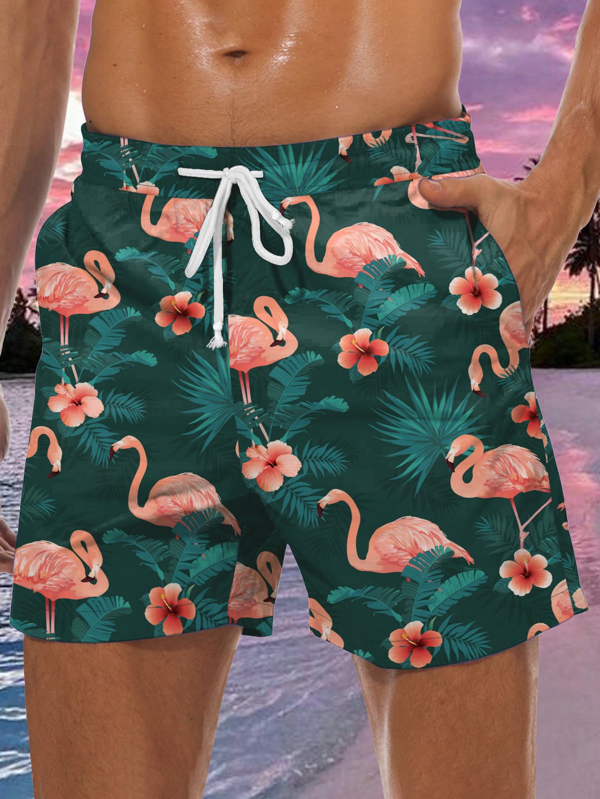 Flamingo Graphic Men's Casual Beach Shorts