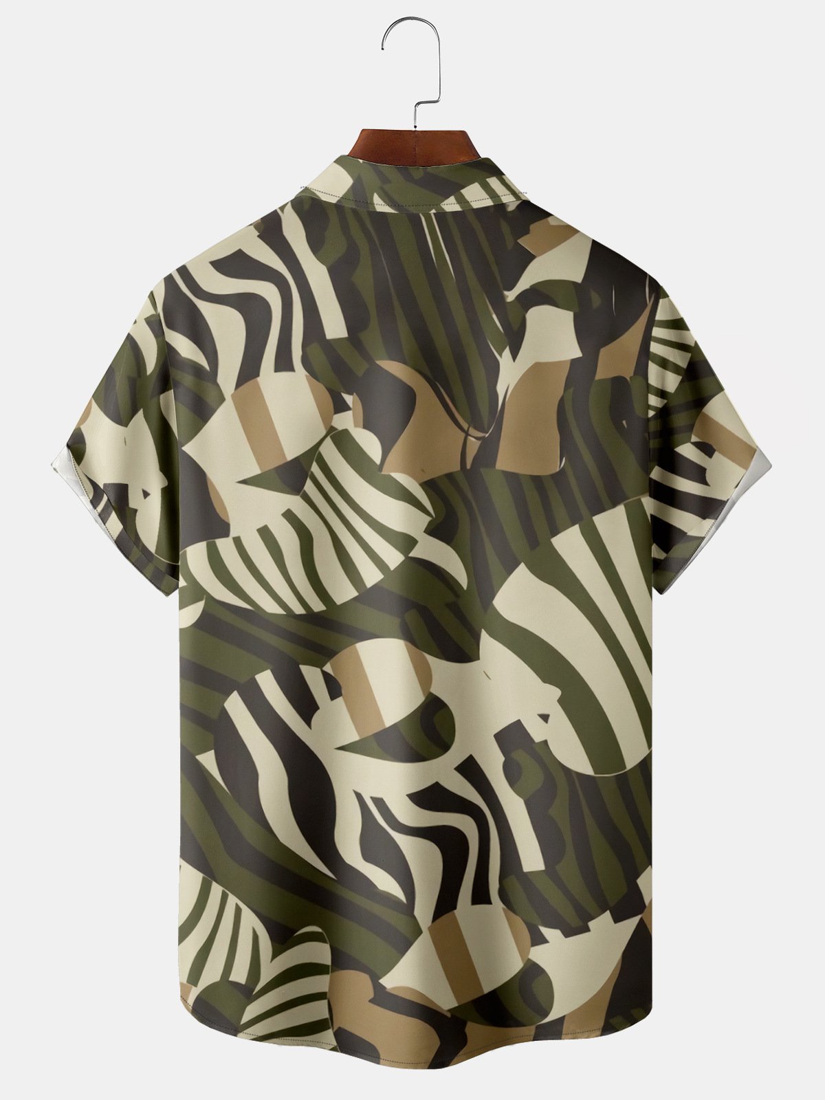 Men's Striped Print Casual Short Sleeve Hawaiian Shirt with Chest Pocket