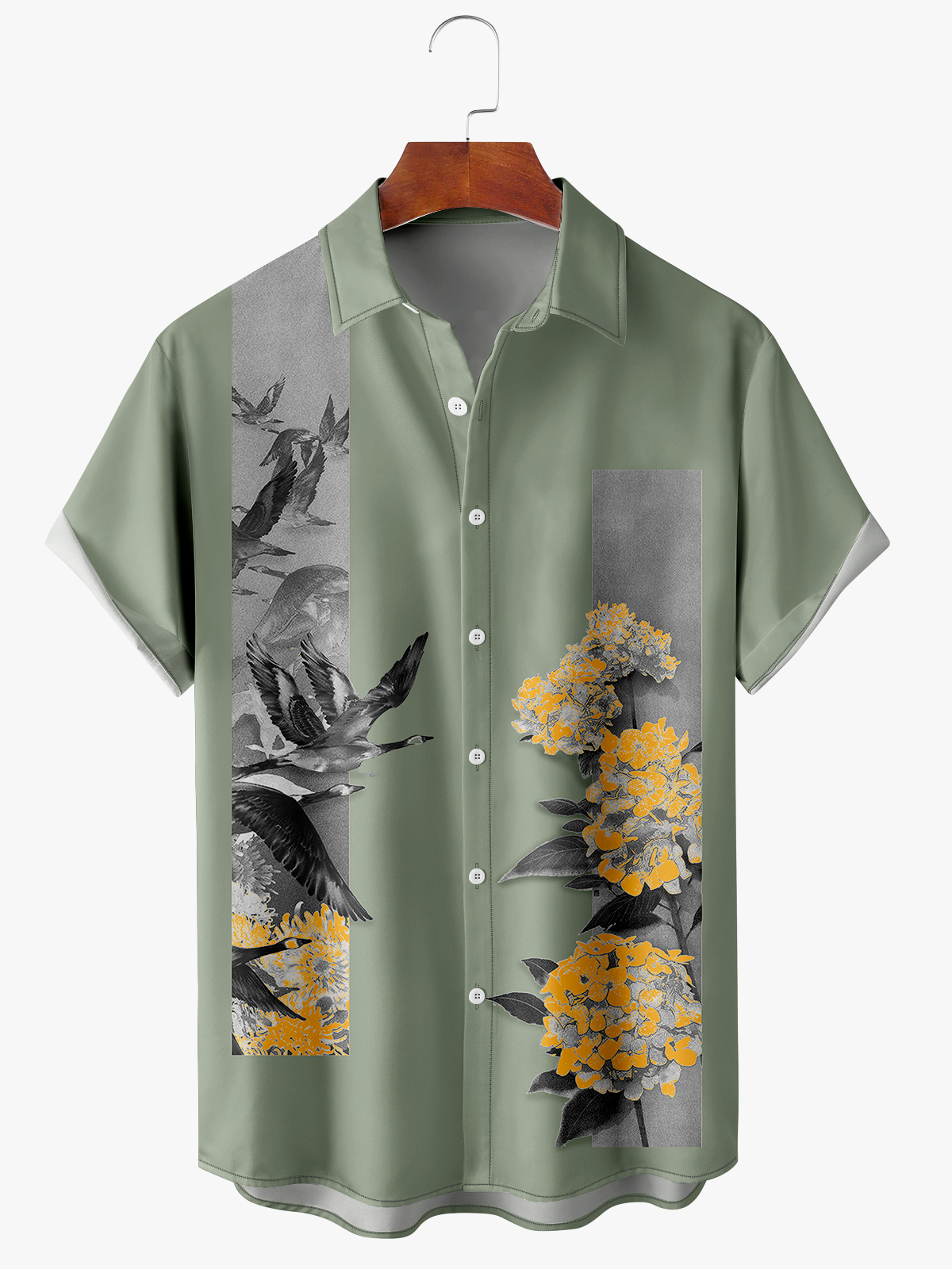 Men's Tone Floral Print Moisture Breathable Fabric Fashion Hawaiian Lapel Short Sleeve Shirt