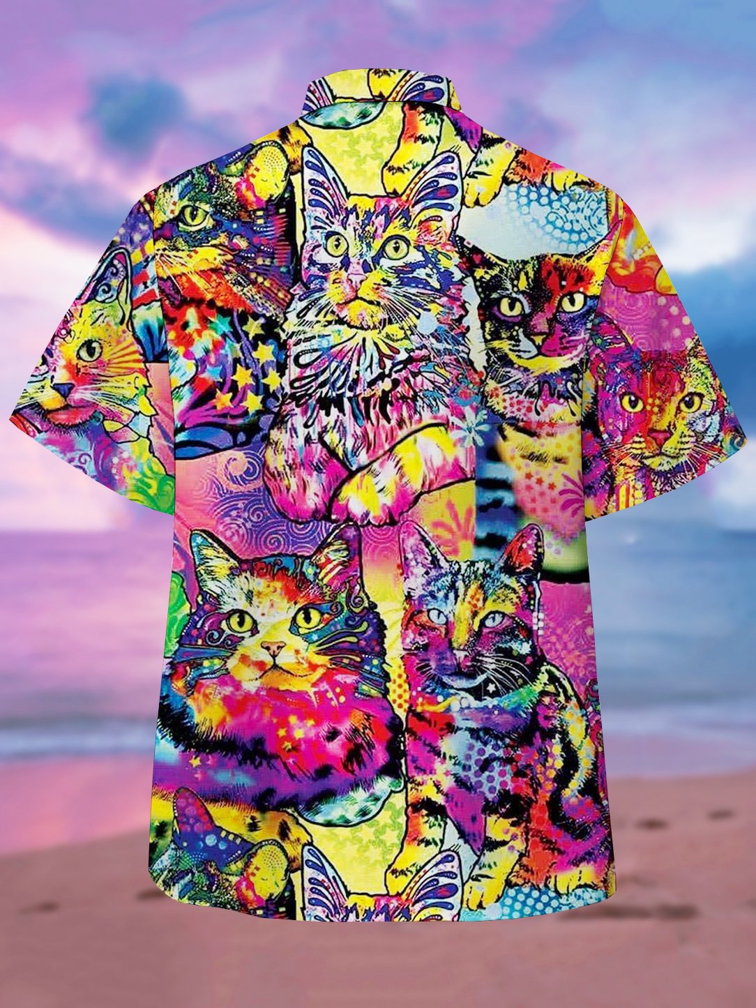 Men's Hawaiian Animal Cat Print Casual Short Sleeve Hawaiian Shirt