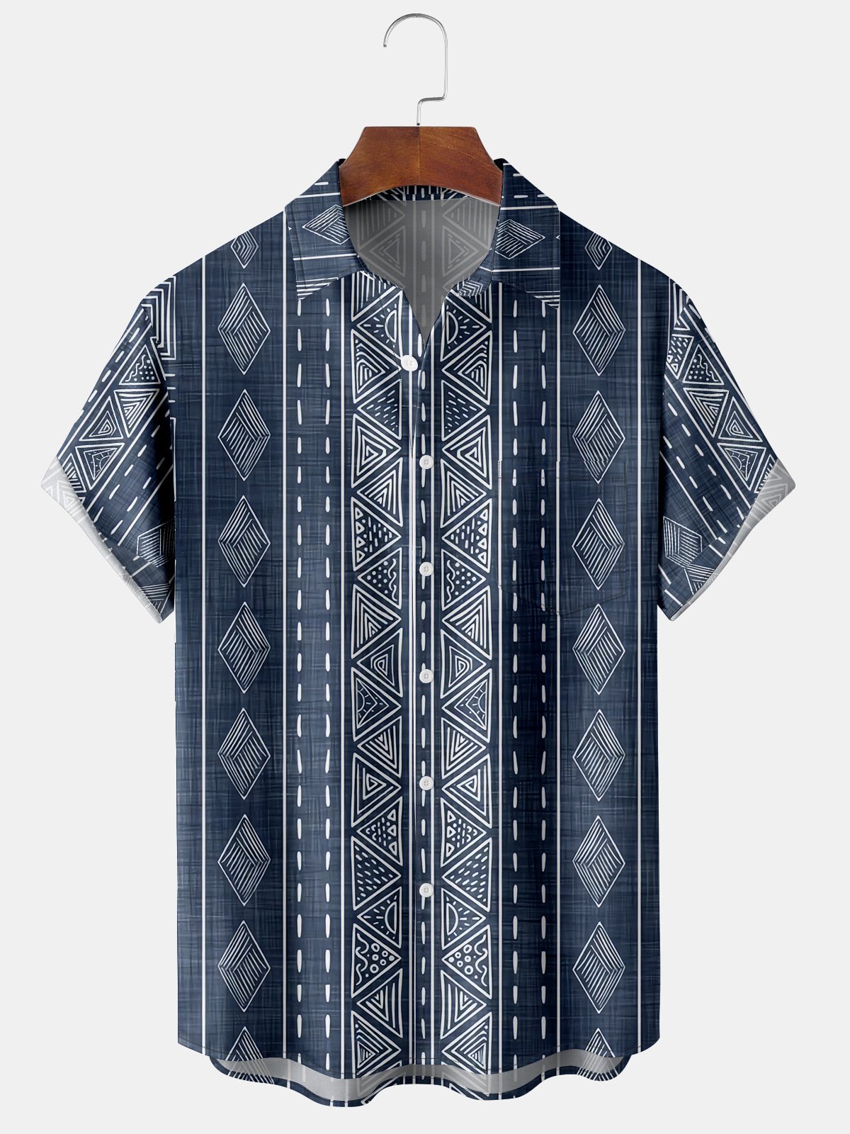 Men's Ethnic Striped Casual Short Sleeve Hawaiian Shirt with Chest ...